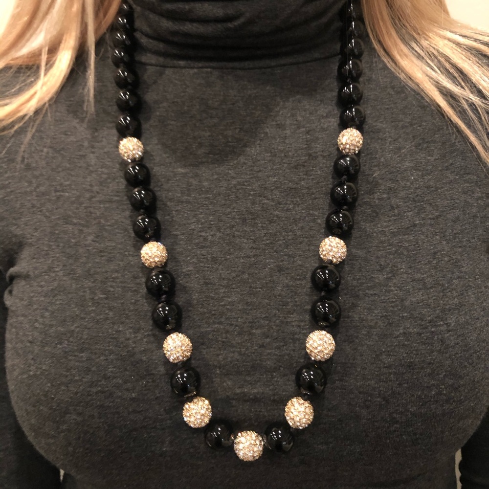 J. Crew black and crystal ball necklace